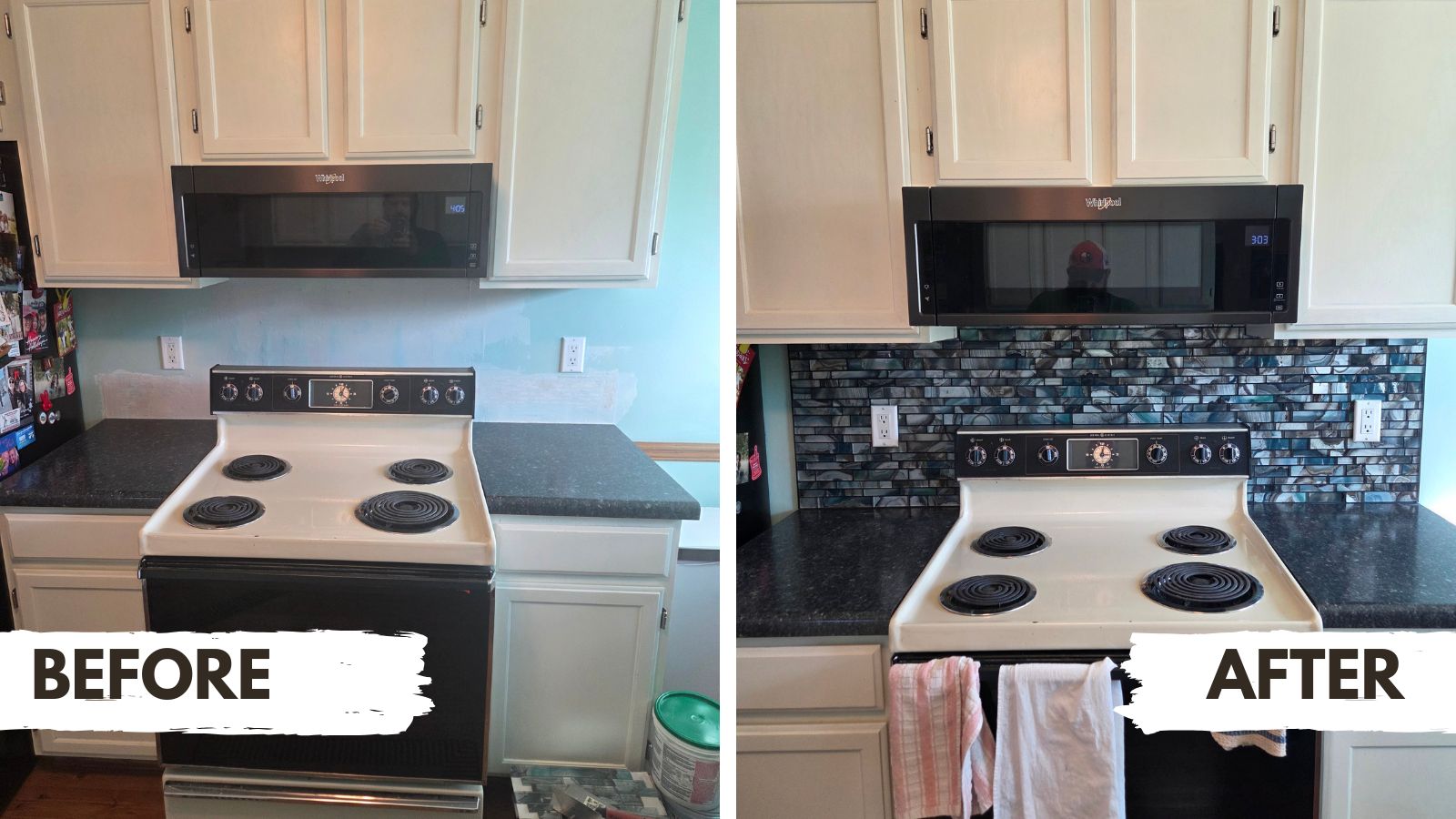 Glass tile backsplash installation in Derby kitchen